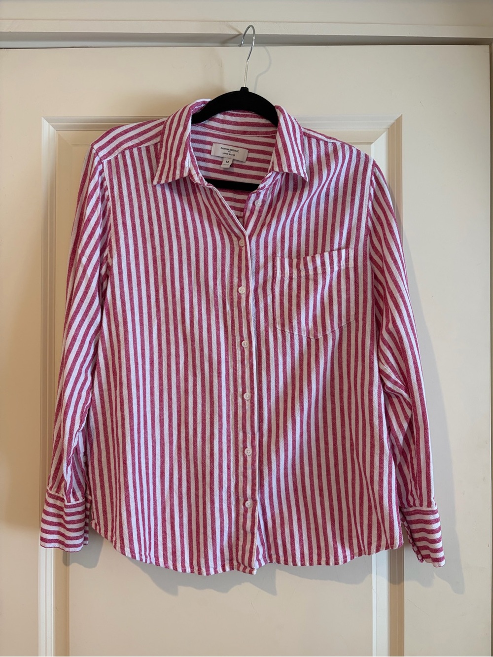 Banana Republic Pink & White Striped Button-Down Linen-Blend Shirt